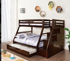 Twin/full/twin size Expresso bunkbed with ortho mattress included