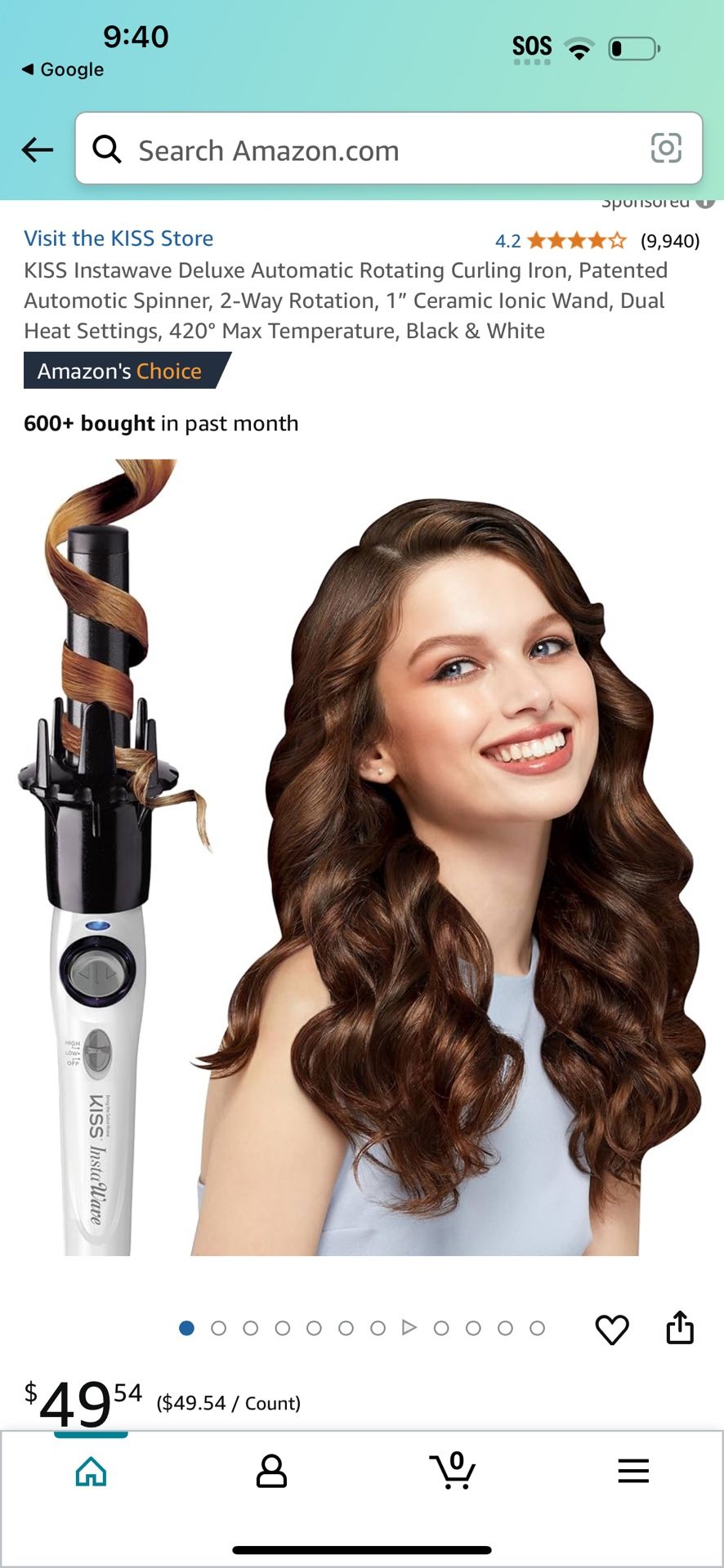 KISS Instawave Deluxe Automatic Rotating Curling Iron, Patented Automotic Spinner, 2-Way Rotation, 1” Ceramic Ionic Wand, Dual Heat Settings, 420° Max