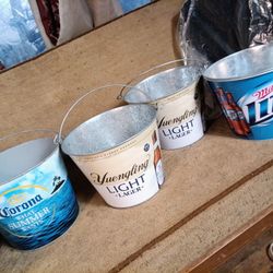 Collection of Commercial Beer Ice Buckets - Yuengling Light, Corona, Miller Lite