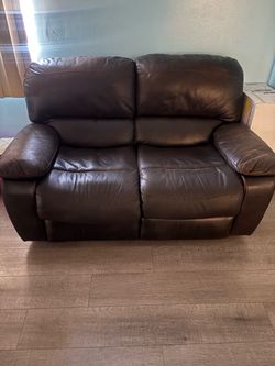 Dark Brown Leather Reclining Loveseat