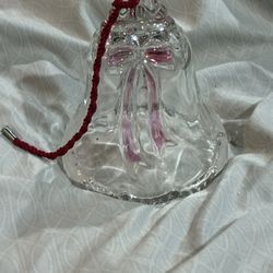 MIKASA CRYSTAL BELL WITH LIGHT RED RIBBON MADE IN GERMANY 4.5”
