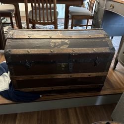 Antique Vintage Trunk, Milk Jug And Base