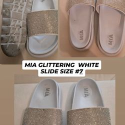 Glittering White Slide Sandals