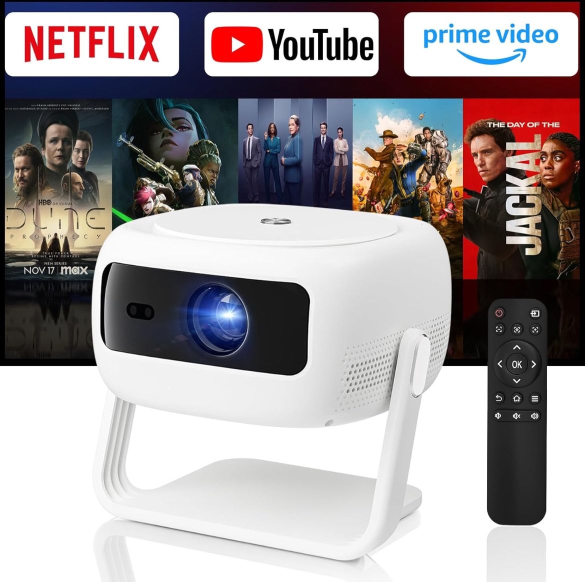 Native 1080P HD Projector with 4K Support, WiFi 6, Bluetooth, Dustproof Design, Motorized Focus, Built-in Speaker, Smart Projector for Indoor/Outdoor