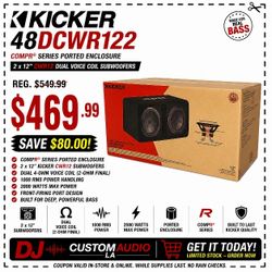 Kicker 48DCWR122 Dual 12" CompR Dual Voice Coil Subwoofers Ported Box 2000 Watts DCWR12 🚨 Payment Options Available 🚨 No Credit Needed 🚨 