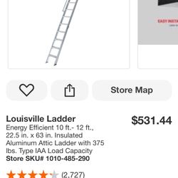 Louisville Ladder Energy Efficient 10 ft.- 12 ft., 22.5 in. x 63 in. Insulated Aluminum Attic Ladder with 375 lbs. Type IAA Load Capacity