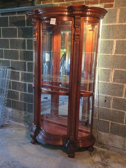 Solid Wood Curved Glass Curio Cabinet W/Paw 81' H X 46" W X 16" D