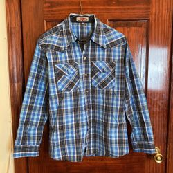 Men Blue Plaid Long Sleeve Shirt Size Small