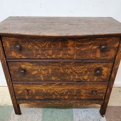 Antique Tiger Oak 3 Drawer Chest - Low Dresser