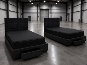 Bed frame black full size new and full regular mattress