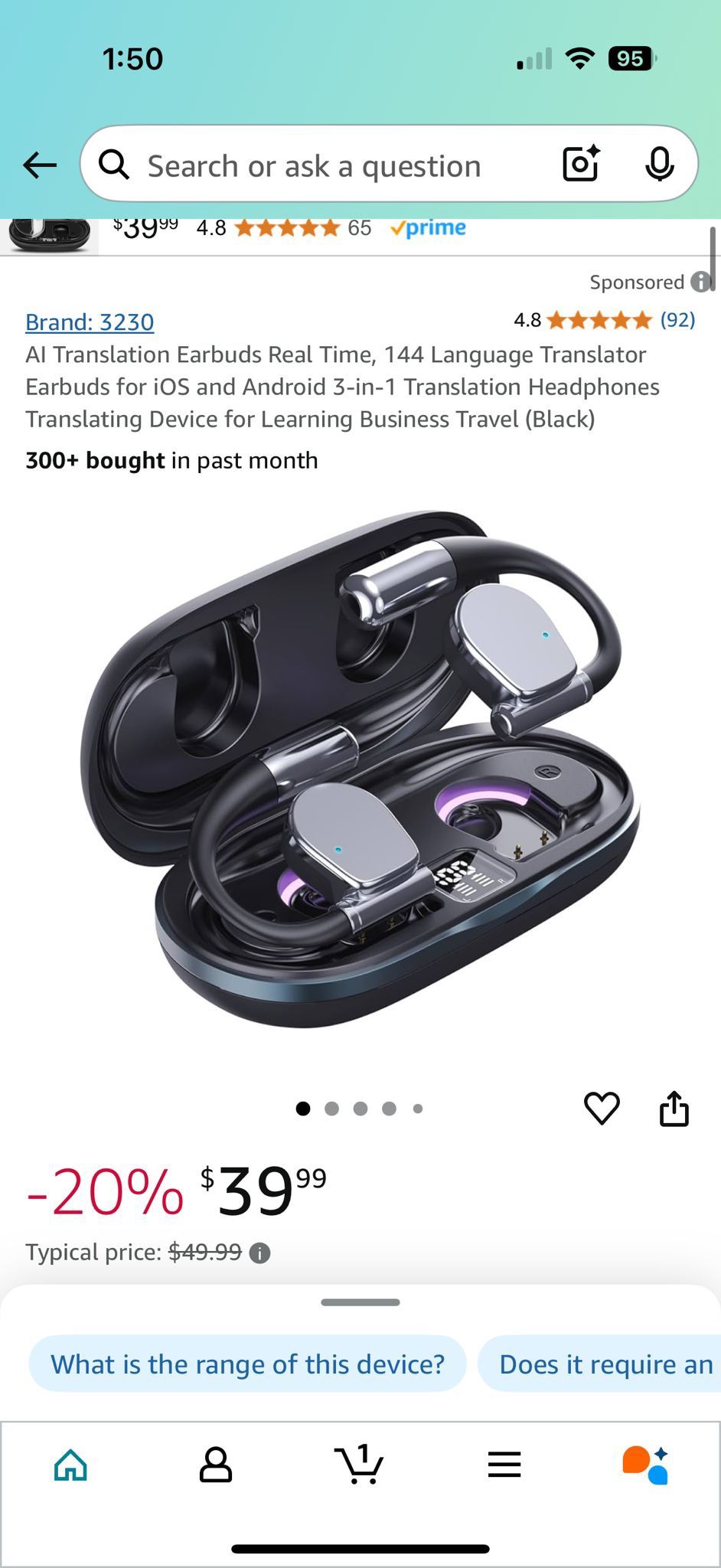 AI Translation Earbuds Real Time, 144 Language Translator Earbuds for iOS and Android 3-in-1 Translation Headphones Translating Device for Learning Bu