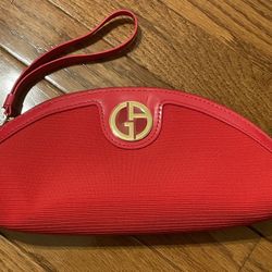 GIORGIO ARMANI Wristlet Cosmetic Bag Makeup Case with Wrist Strap Red