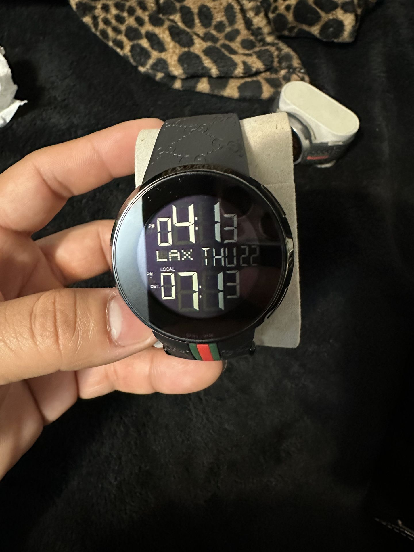 Gucci Digital Dial Black Rubber Mens Watch - YA114