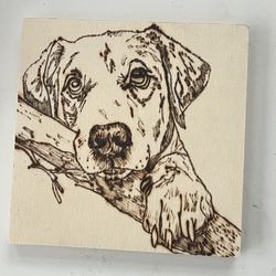 Two Woodburned Small Plaques Of Dogs