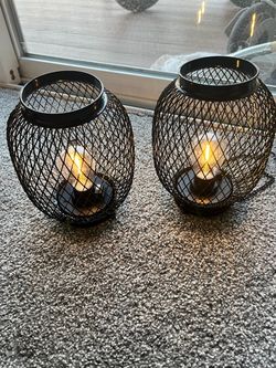 Black Wire Mesh Candle Lanterns – Set of 2
