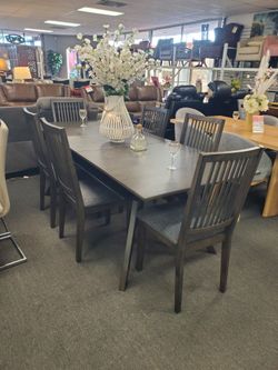 Wood Dining Table with 6 Chairs