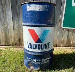 Vintage 1987 Valvoline Oil Barrel Drum Trash Can Garage Shop Decor