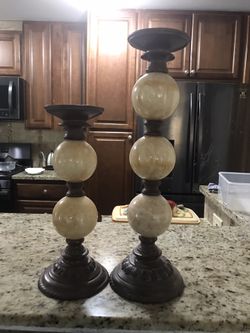 2 Brown and Baige Candle Holders
