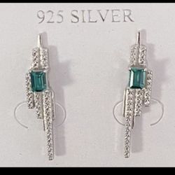 Emerald Stud 925 sterling Silver Earrings 