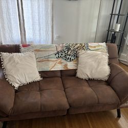 71'' Wide Faux Leather Futon Sofa Bed Couch with Adjustable Armrests