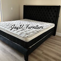 NEW QUEEN BLACK BED FRAME WITH MATTRESS 