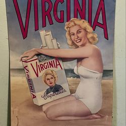 Vintage Embossed Metal Tin Virginia Cigarettes Sign
