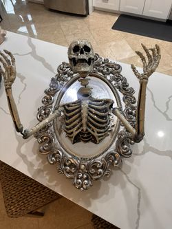 Katherines Collection RARE Sorceress Skull Skeleton Framed Mirror Halloween Decoration