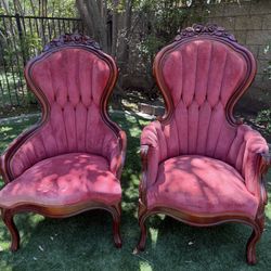 Kimball Victorian Style Ladies & Gentleman’s Chairs - a Pair 