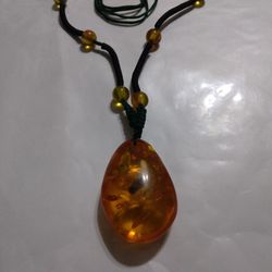 Amber Necklace Center Amber Size 2 1/4 By 11/2 With 6 Amber Beads