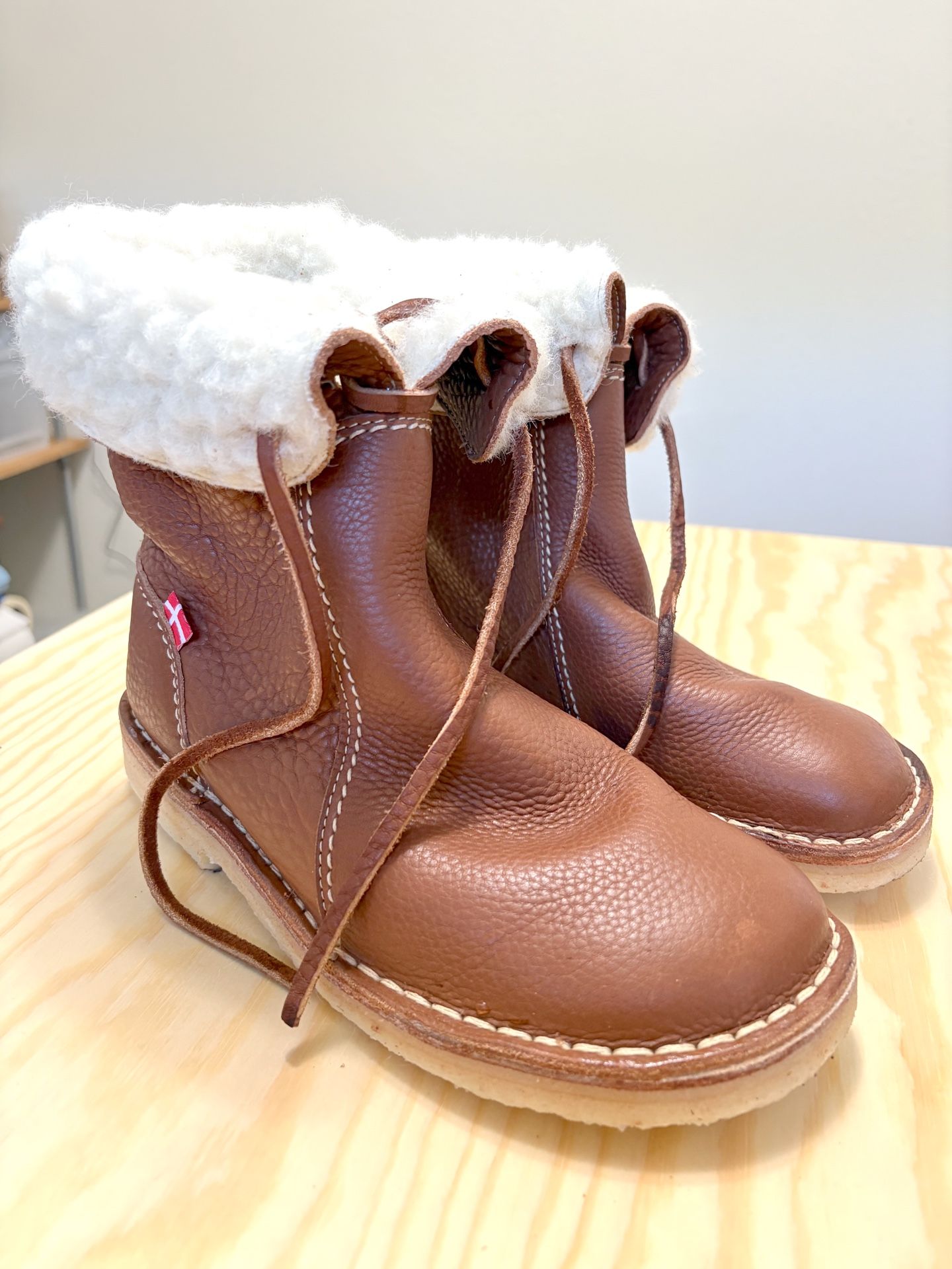 Duckfeet Arhus Shearling Lined Leather Boots Womens EU 40 US 9.5 Nut Brown Crepe