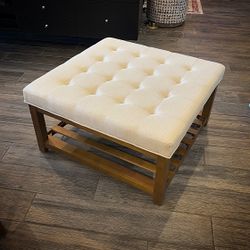 New Large Ivory Tufted Ottoman with Shelf 