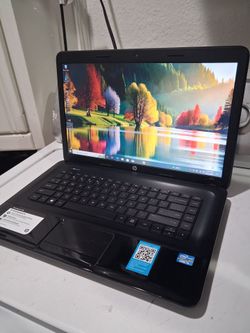 Hp laptop computer windows 10. Intel core i3 cpu processor.  Good condition.  8 gb ram.  wifi.  Webcam.  dvd reader.  15'6 inches screen.  64 bit oper