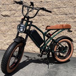 1000 Watt Electric Chopper Retro/70’s Style Ebike Hydraulic Brakes (Full Suspension) 25ah Battery (Black-or-Green)