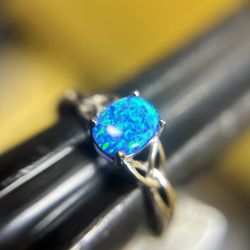 Blue Opal Sterling Silver Ring 