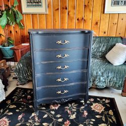 French Provincial Dresser Black and Gold Wood