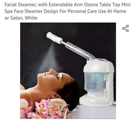 Facial Steamer, with Extendable Arm Ozone Table Top Mini Spa Face Steamer Design For Personal Care Use At Home or Salon, White