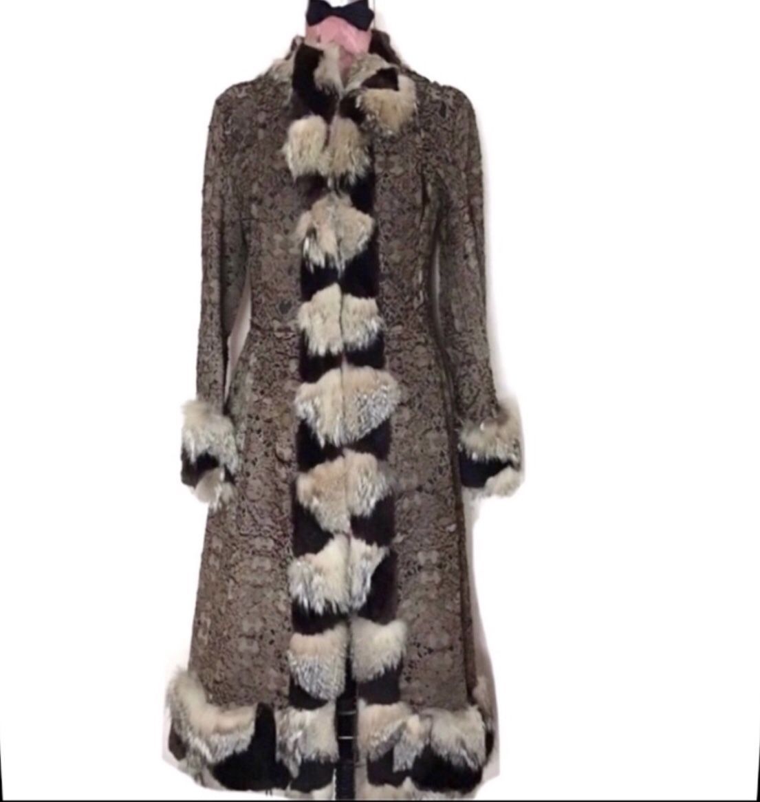 Sheared mink/ Fox Trimmed Full Length Coat