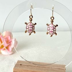 Pink Floral Turtle Earrings