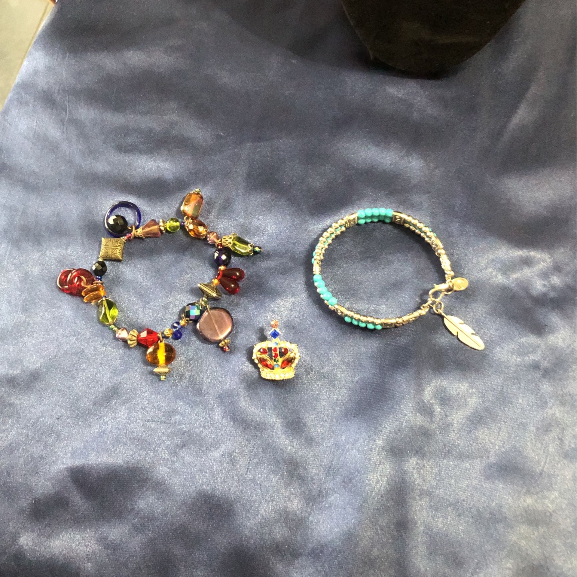 Beautiful Crown Pin, Charming Charlie Bracelet & Lovely Beaded Bracelet