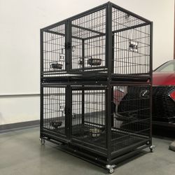 ⚡️STACKED⚡️ 2 Tier Heavy Duty Dog 🐶 Kennels Cages 🐩🐕 With Wheels And Attachable Bowls🎉🐕⚡️