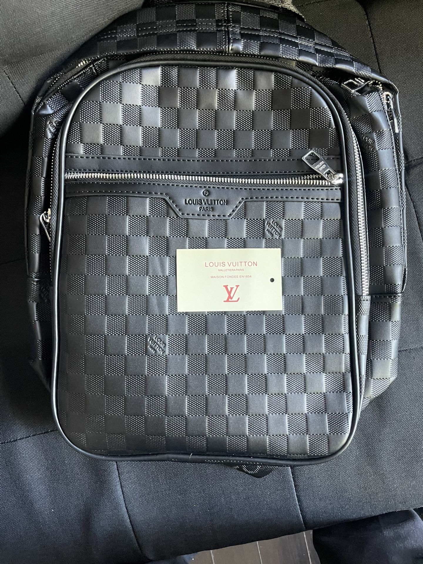 Louie Vuitton Checkered Backpack (Black)