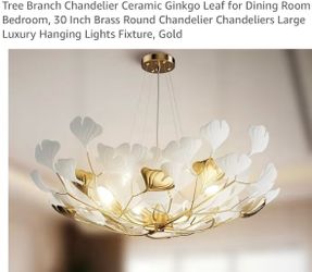 NEW IN BOX 30” Gingko Leaf Chandelier - Brass Branches & Thick Acrylic Leaves $250