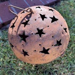 Vintage German Rustic Rusty Orb Sphere Ball Hanging Lantern Lamp Collectible Retro 