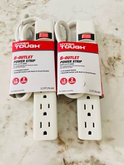 New Hyper Tough 6-Outlet Indoor Power Strip with 2.5 ft Extension Cord, ETL Certified, White