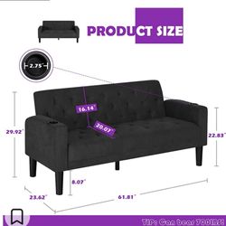 Small Modern Love Seat Sofa With Cup Holders And USB Plug Gray