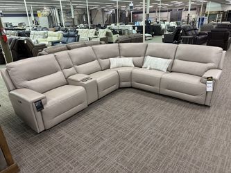 The Dump Colby Mist 6 Piece Power Reclining Leather Sectional - Light Gray | L-Shaped Couch | Corner Couch