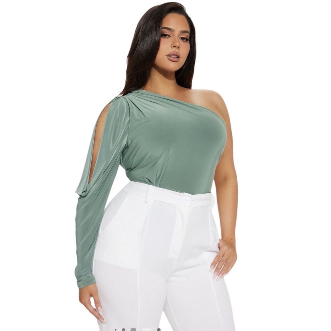 Fashion Nova One Shoulder Bodysuit- Green Size 3X