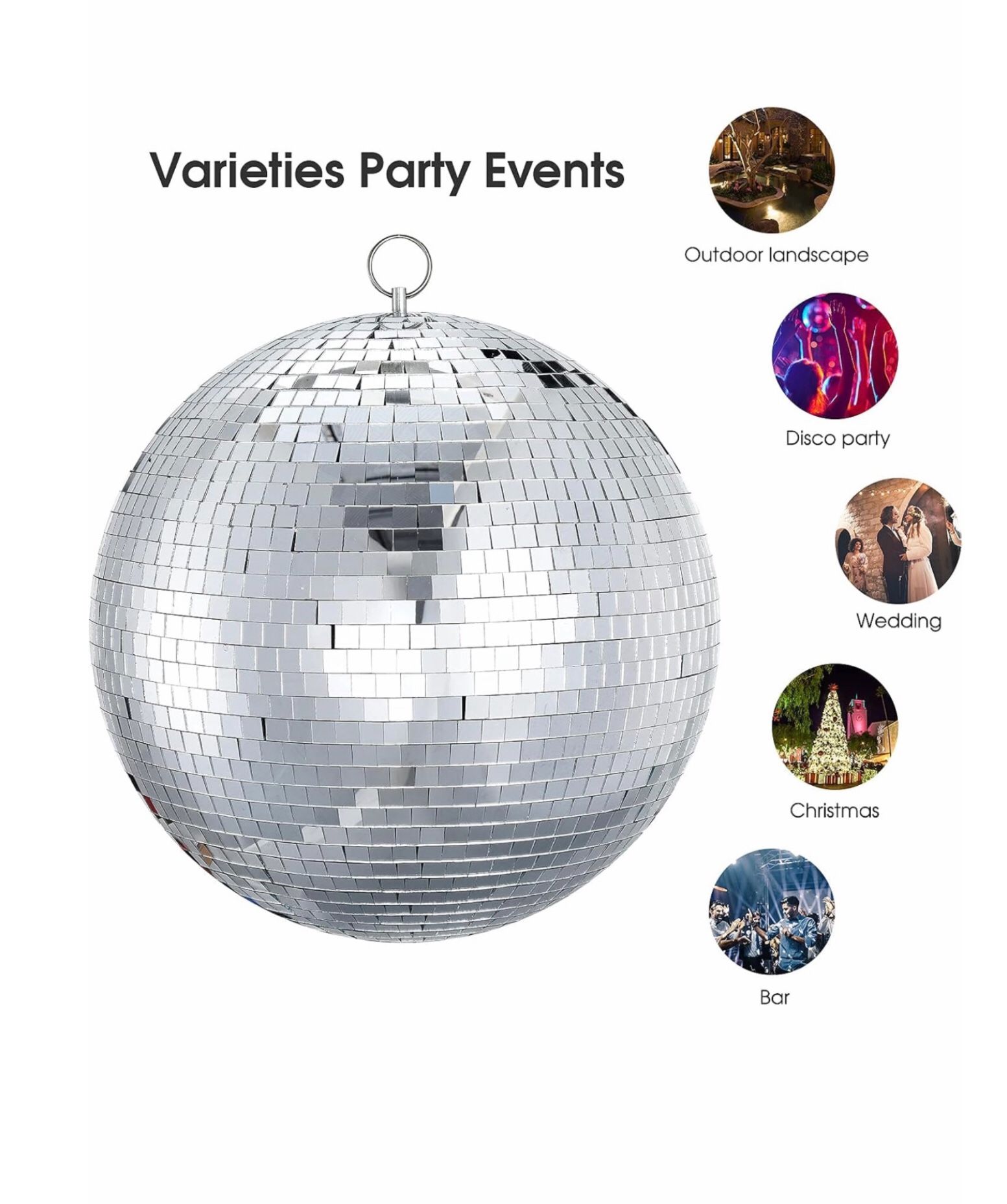 MIRROR DISCO BALL - 8 - INCH COOL AND FUN SILVER HANDING PARTY DISCO BALL - BIG PARTY DECORATION