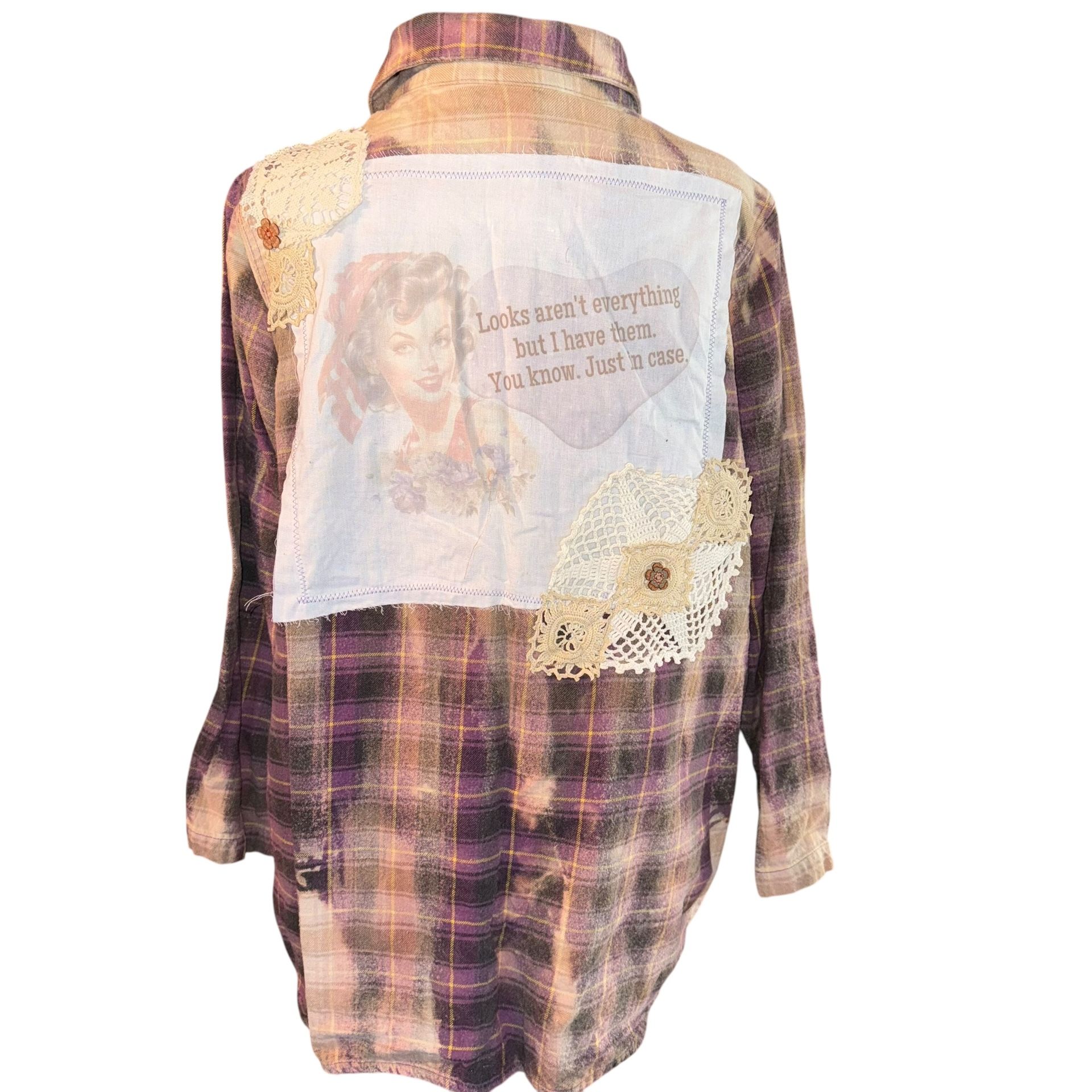Reworked Upcycled Flannel Bleached Festival Boho Long Sleeve Size Medium Read Be aware all upcycled/reworked pieces are on of a kind. Since I am