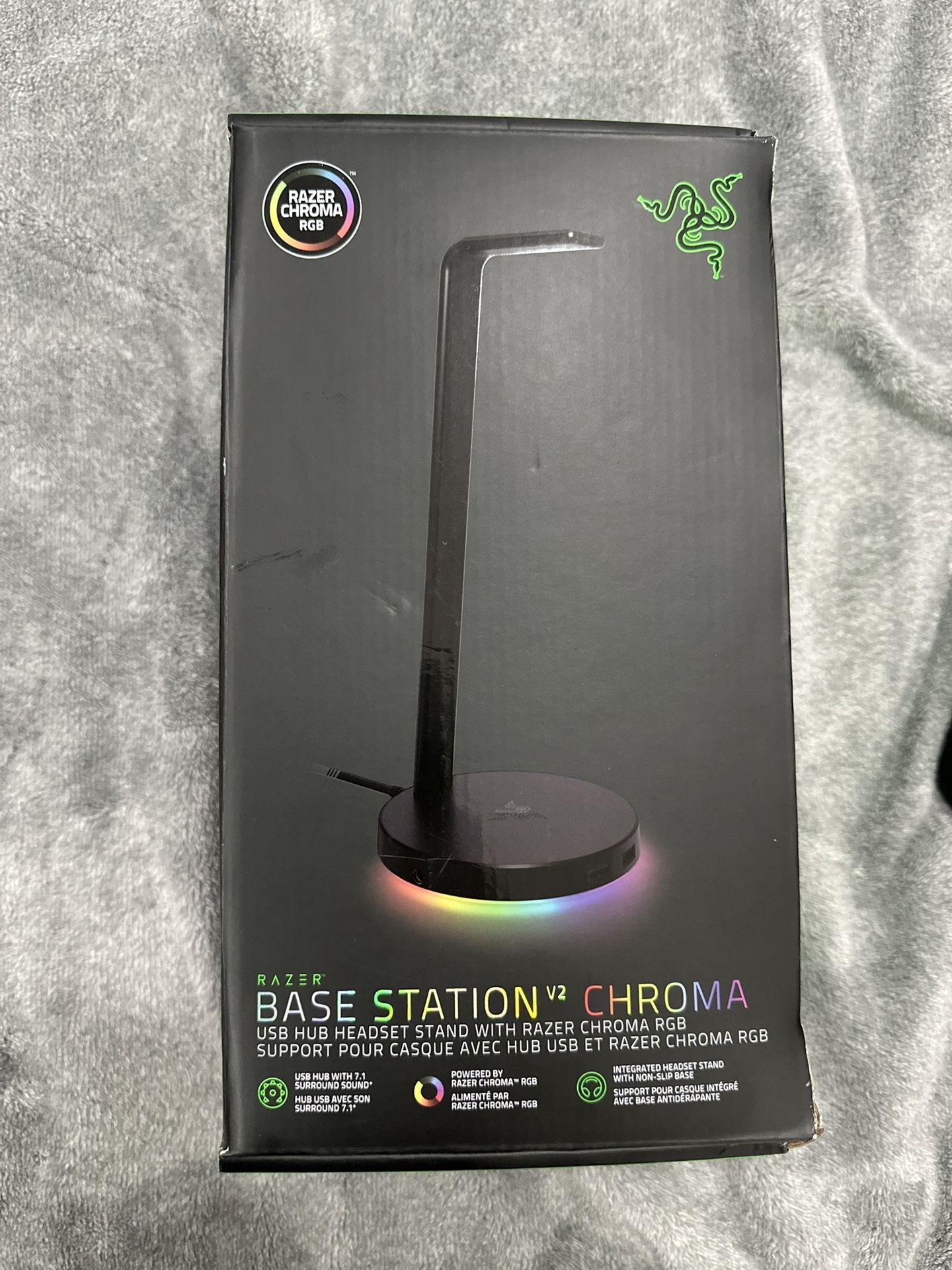Razer Base Station V2 Chroma Headphone Headset Stand Holder: Chroma RGB Lighting - Taller Stand & Anti-Slip Ledge - USB Charging Ports - Anti-Slip Rub